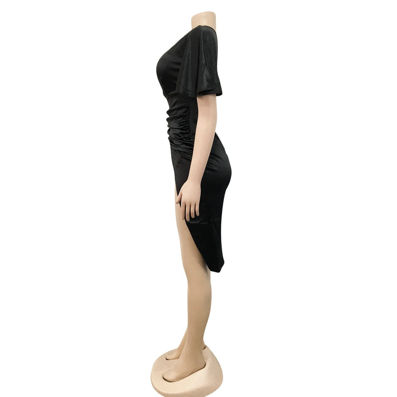 Clothing 2022 Summer Solid High Split One Shoulder Elegant Midi Dress For Woman Birthday Nightclub Party Club Dresses Vestidos