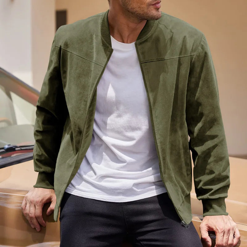 New Autumn Pilot Bomber Jacket for Men's Casual Plus Size Suede Zipper Stand Up Collar Top Traf Jacket Coats Men Clothing
