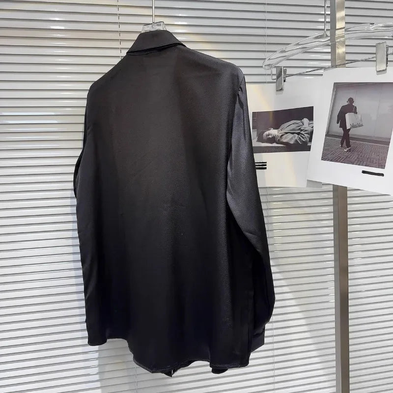 Blusa elegante e chique com losangos emendados lapela, manga comprida, design temperamental, camisa sensual