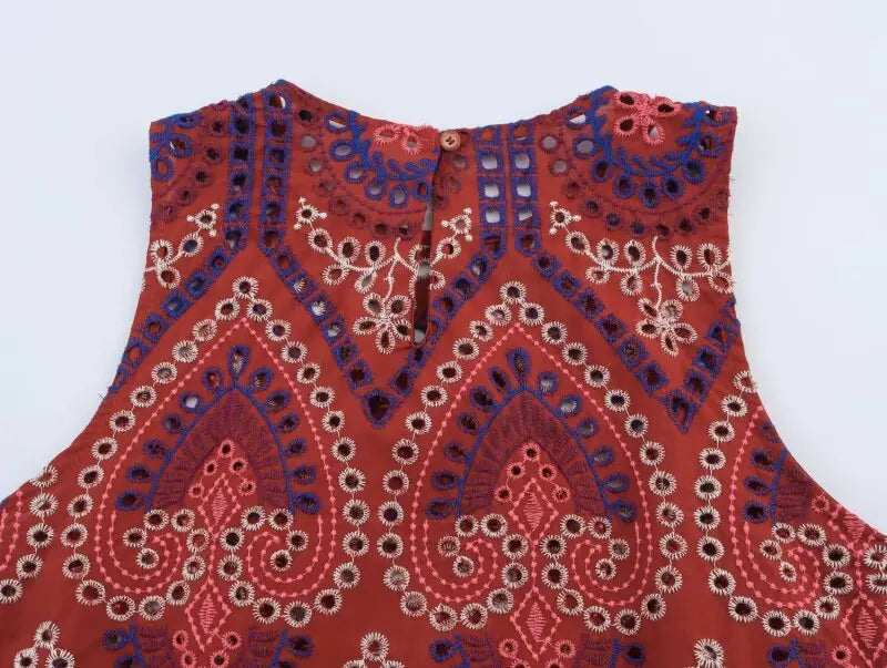 Women’s Summer Exotic Style Sleeveless Set Symmetric Pattern Ruffle Top Matching Pleated Skirt Comfortable Outfit Limited Stock