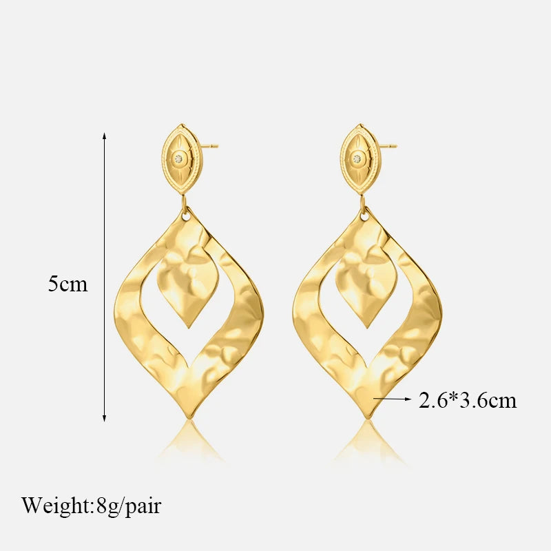 Brincos de argola EILIECK 316L em aço inoxidável dourado, formato de leque, geométrico, estilo boêmio, para mulheres, pingente de orelha, joia, presente para festa