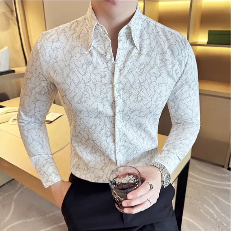 Camisas jacquard vintage de luxo, manga comprida de alta qualidade, slim fit, smoking casual, camisas sociais para casamento, tamanho 4XL-M