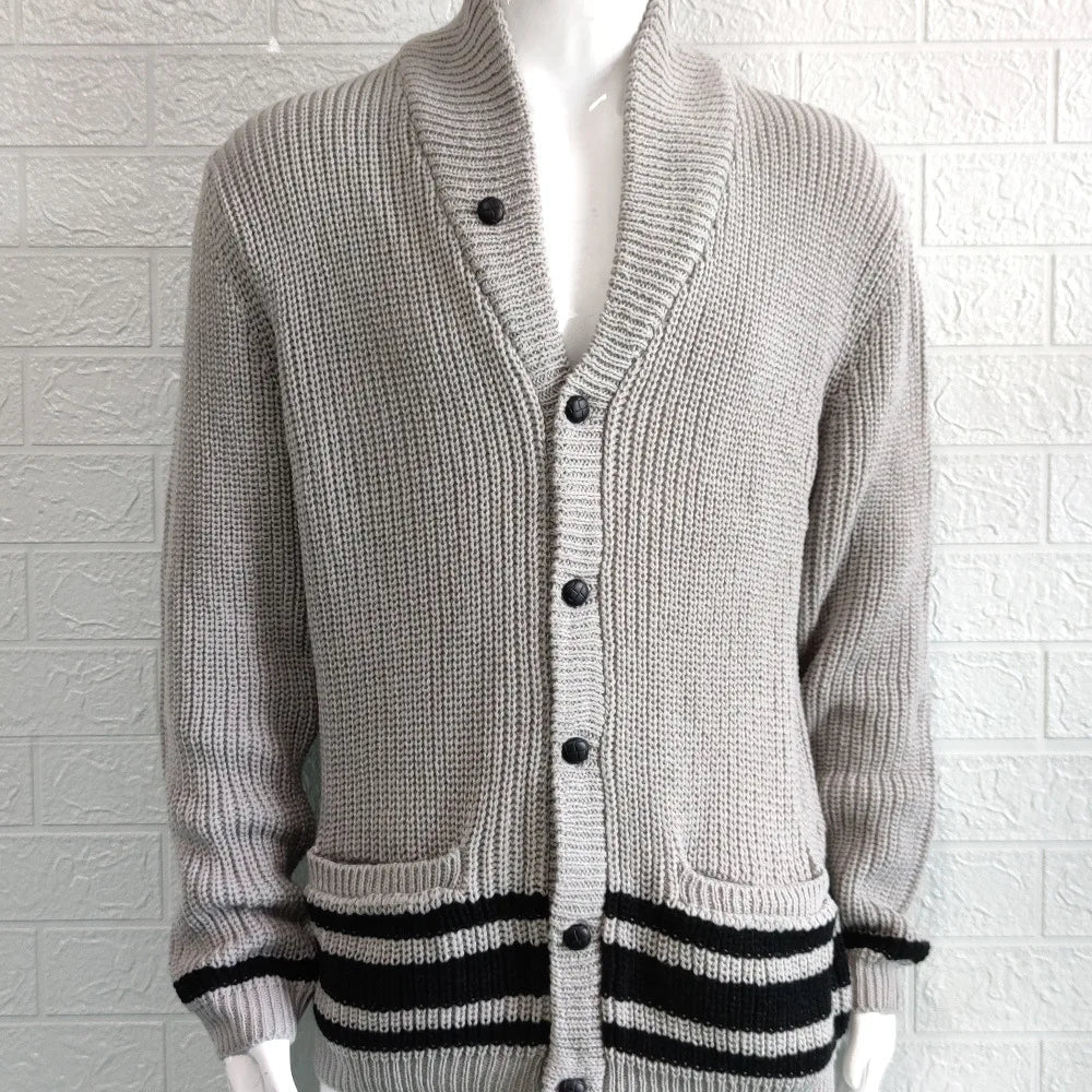 Coat Men Cardigan Sweaters Turn Down Collar Full Sleeve Coats Single Breasted Solid Stripped Open Stitch Autumn Winter Outerwear