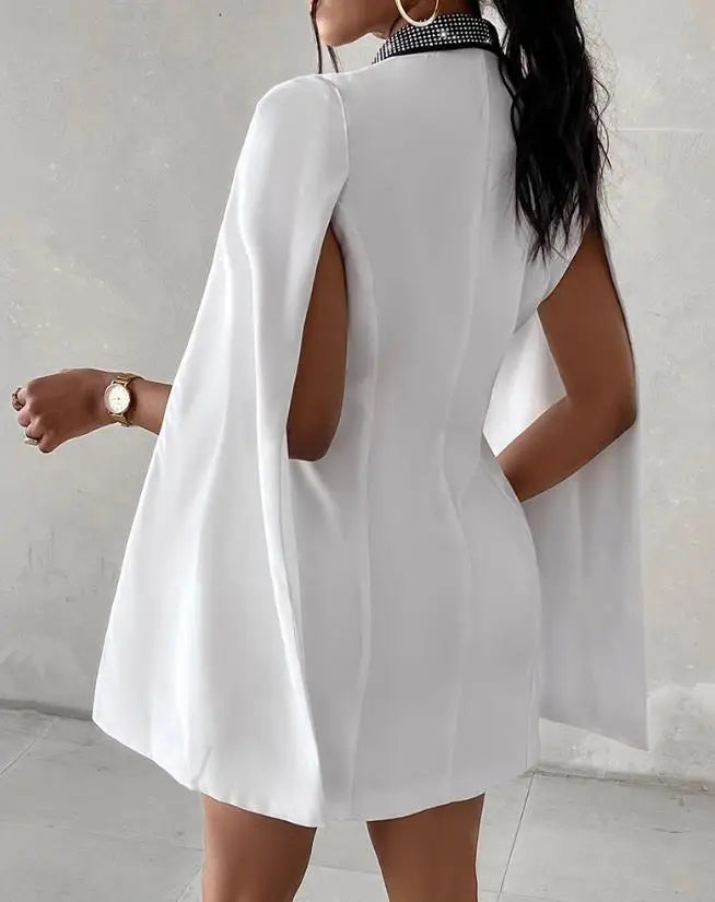 Blazers para casacos de manga comprida com decote em V, capa com blocos de cores e strass, elegante, casaco de trabalho