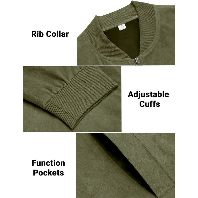 New Autumn Pilot Bomber Jacket for Men's Casual Plus Size Suede Zipper Stand Up Collar Top Traf Jacket Coats Men Clothing