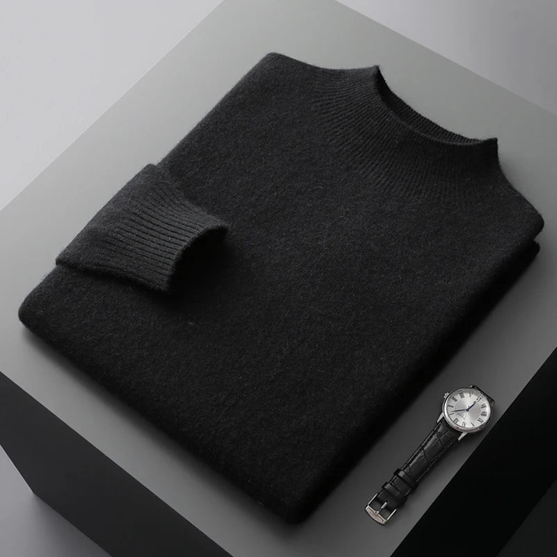 100% Pure Wool Cashmere Sweater Men's Half Turtleneck Pullover Casual Fashion Thickening Top Knitting Sweater