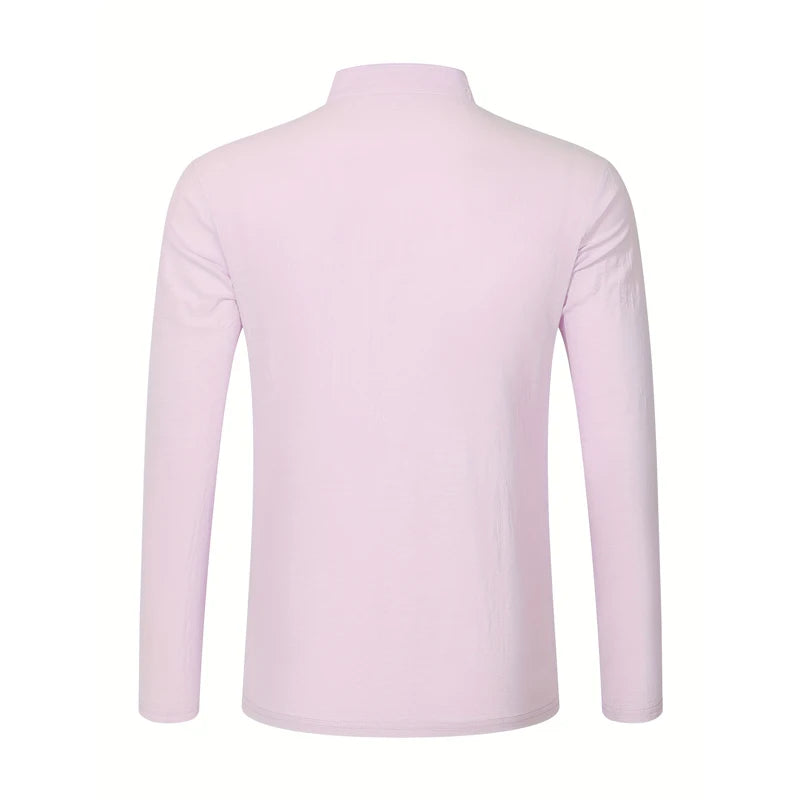 Men's Lightweight Shirts Long Sleeve Henley Cotton Linen Shirts for Male Beach Hawaiian V-neck Top Breathable Polo Shirts top
