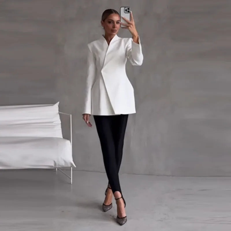 Conjunto elegante de blazer e saia sólida feminino, slim, com um botão, jaqueta plissada, transparente, saia rabo de peixe