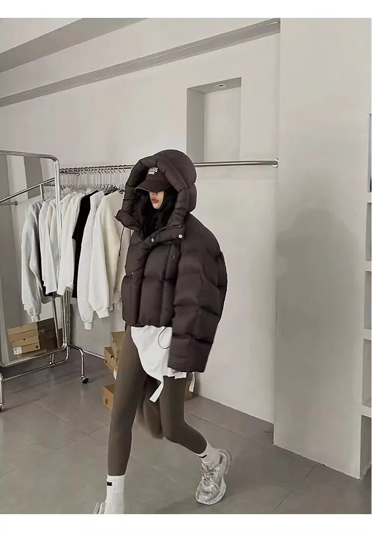 Sli ort Cotton Jaet Women's Winter Faion Bread Design Hooded American Sle Cact Size Ladies' Korean Version Coat
