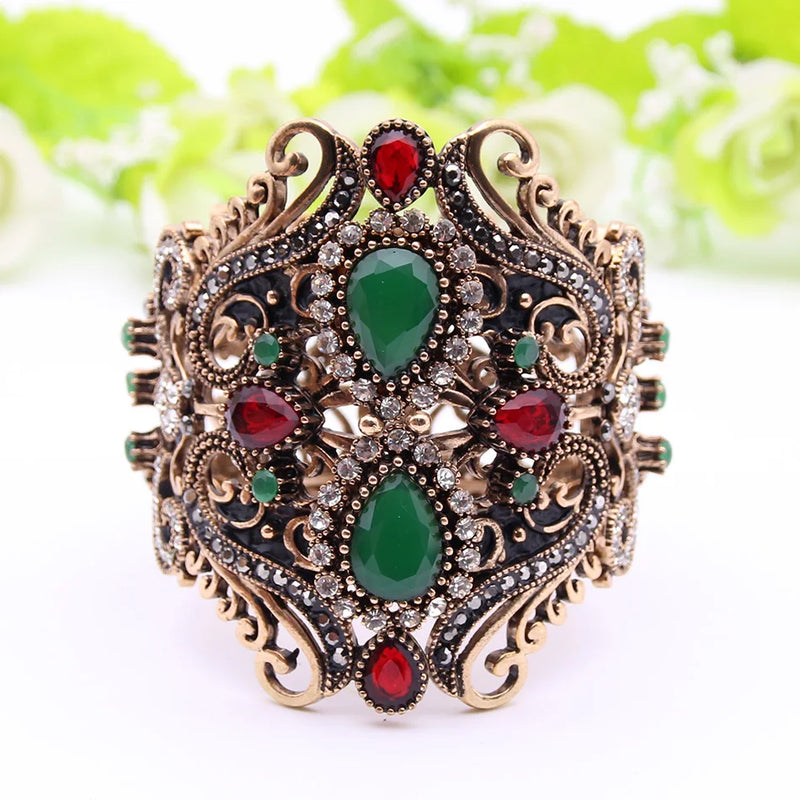 Neovisson Delicate Woman Personality Wide Flower Bangle Cuff Women Antique Gold Color Bracelet Wedding Jewelry Bride Gift