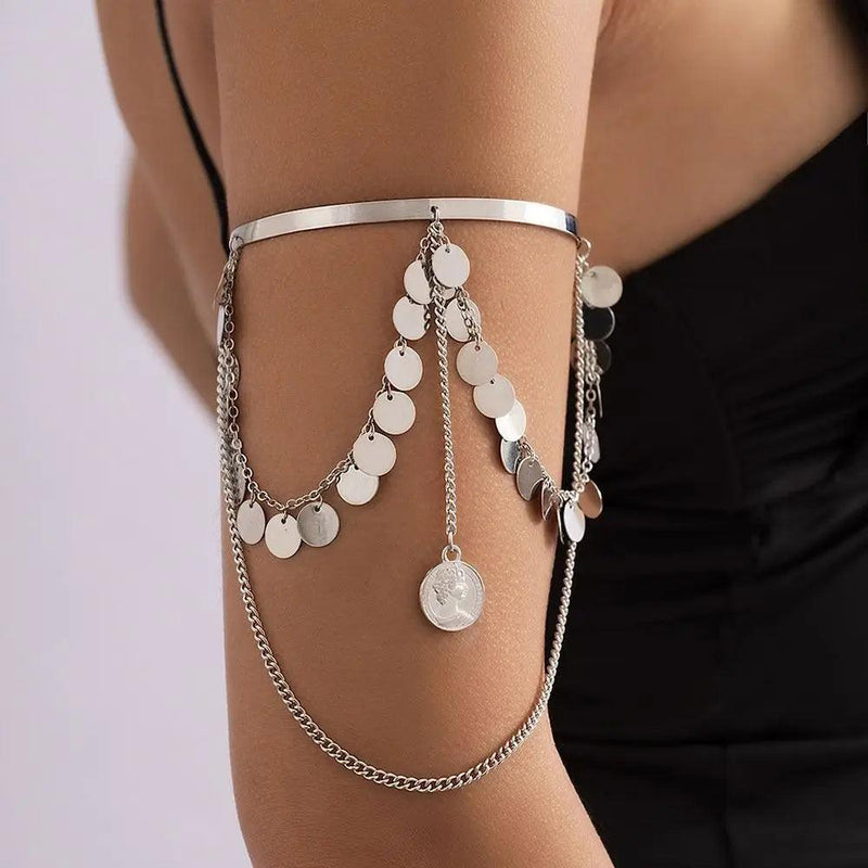 Bohemian Tassel Pendants Charm Upper Bracelet Arm Chain Metal Hollow Out Geometric Pattern Retro Arm Cuff Bangle Body Jewelry - CRAVO ROSE