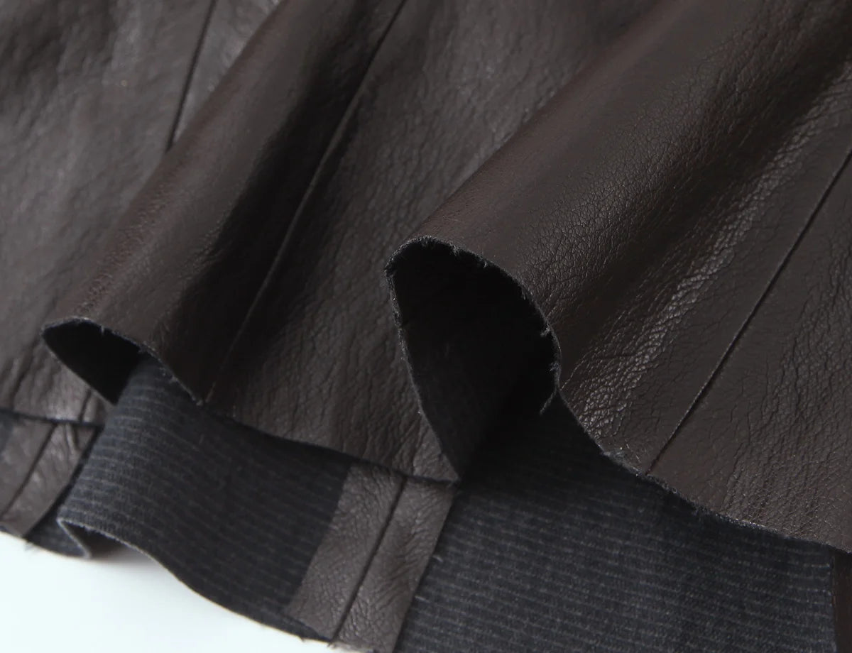 NLZGMSJ Vintage Faux Leather Casual Women Solid Suit O-Neck Zipper Belt Vest Zipper Long Straight Skirt Fashion 2026 Spring Sets