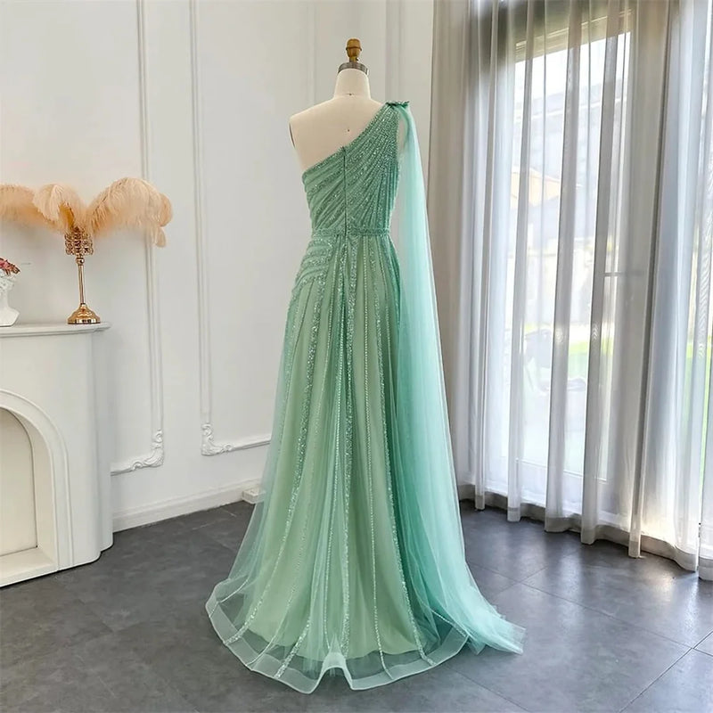 Bella Luxury Beaded Prom Dresses Yellow One Shoulder Wedding Dress Customized Sleeveless Sexy Side High Split Vestidos De Fiesta