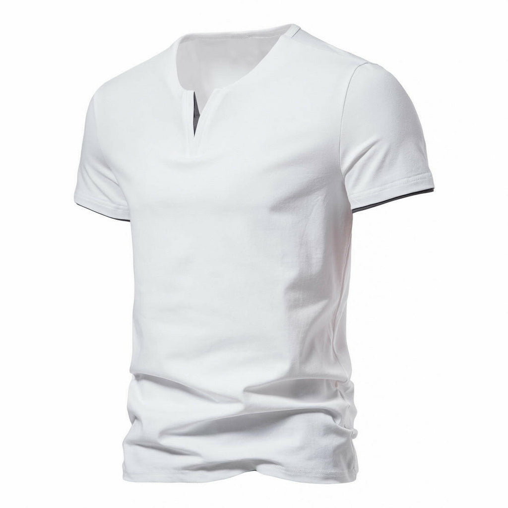 Mens Short Sleeve Henley Shirts Casual Cotton Slim Fit Basic Summer V Neck T-Shirt