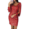Women Mini Dress Glitter V Neck Hollow Out Tassel Long Sleeve Bodycon Gown Sexy Hip High Waist Dress Women Elegant Party dress