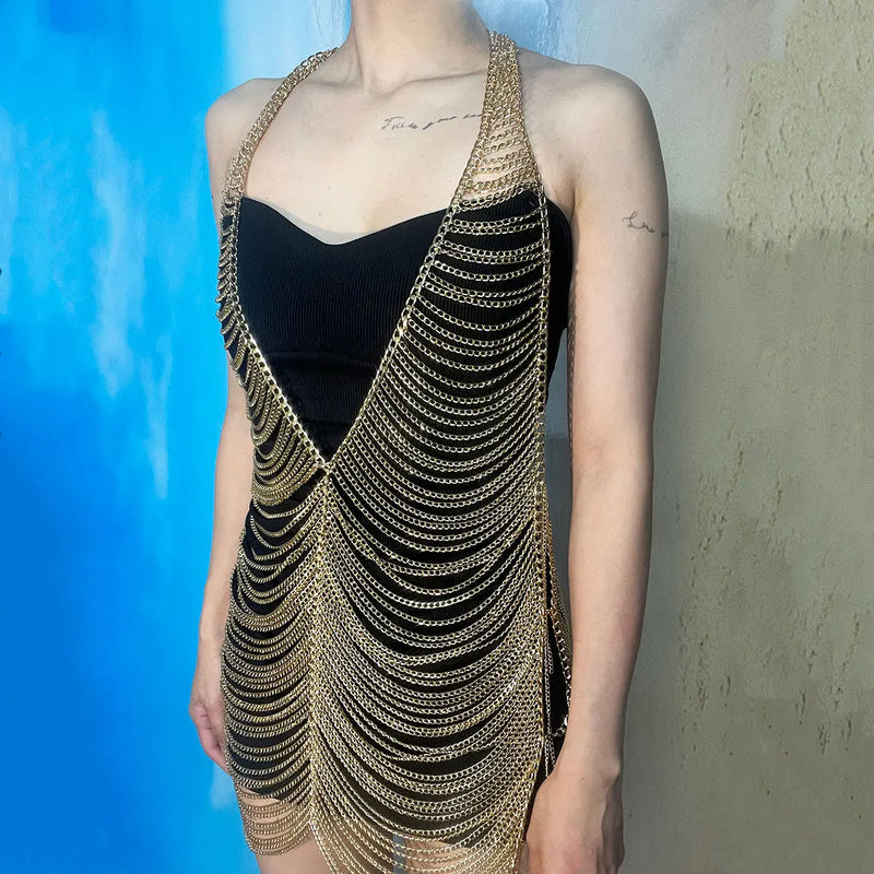 Sexy Fashion Women's Body Jewelry Punk Personality Metal Long Harness  Dress Underwear Accessories Party Festival Gift