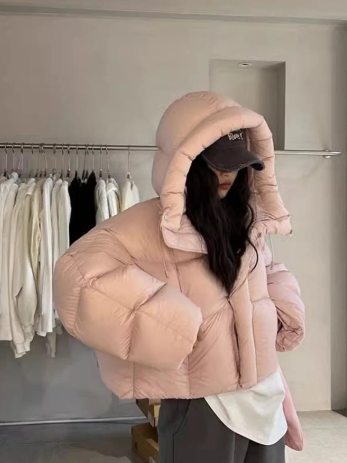 Sli ort Cotton Jaet Women's Winter Faion Bread Design Hooded American Sle Cact Size Ladies' Korean Version Coat
