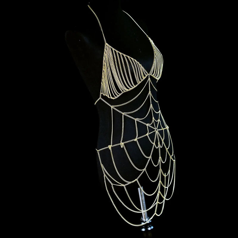 Sexy Fashion Women's Body Jewelry Punk Personality Metal Long Harness  Dress Underwear Accessories Party Festival Gift