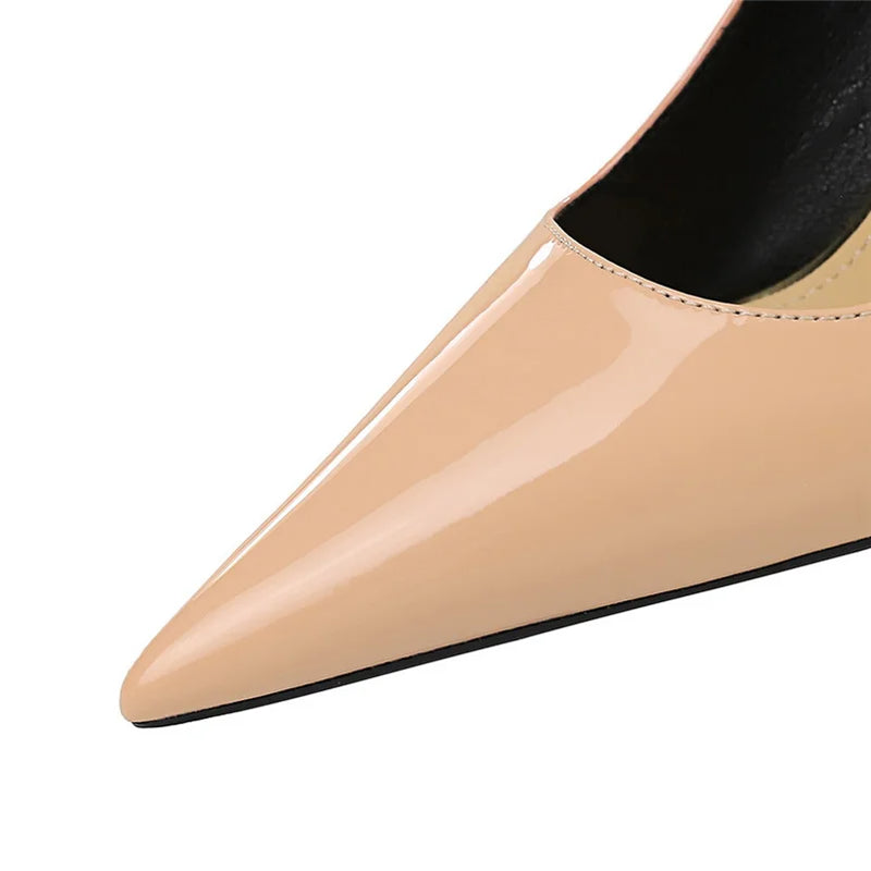 Sapatos de salto alto sensuais de 10 cm, cor vinho, nude, para mulheres, stripper, salto agulha, couro brilhante, para casamento, noiva, vermelho de qualidade