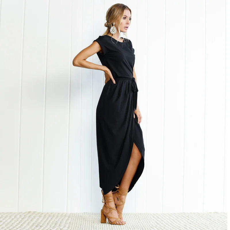 2023 Summer Beach Maxi Dress Women Floral Solid Short Sleeve Shirt Dress Casual Sexy Bandage Dress Robe Femme Vestidos Plus Size
