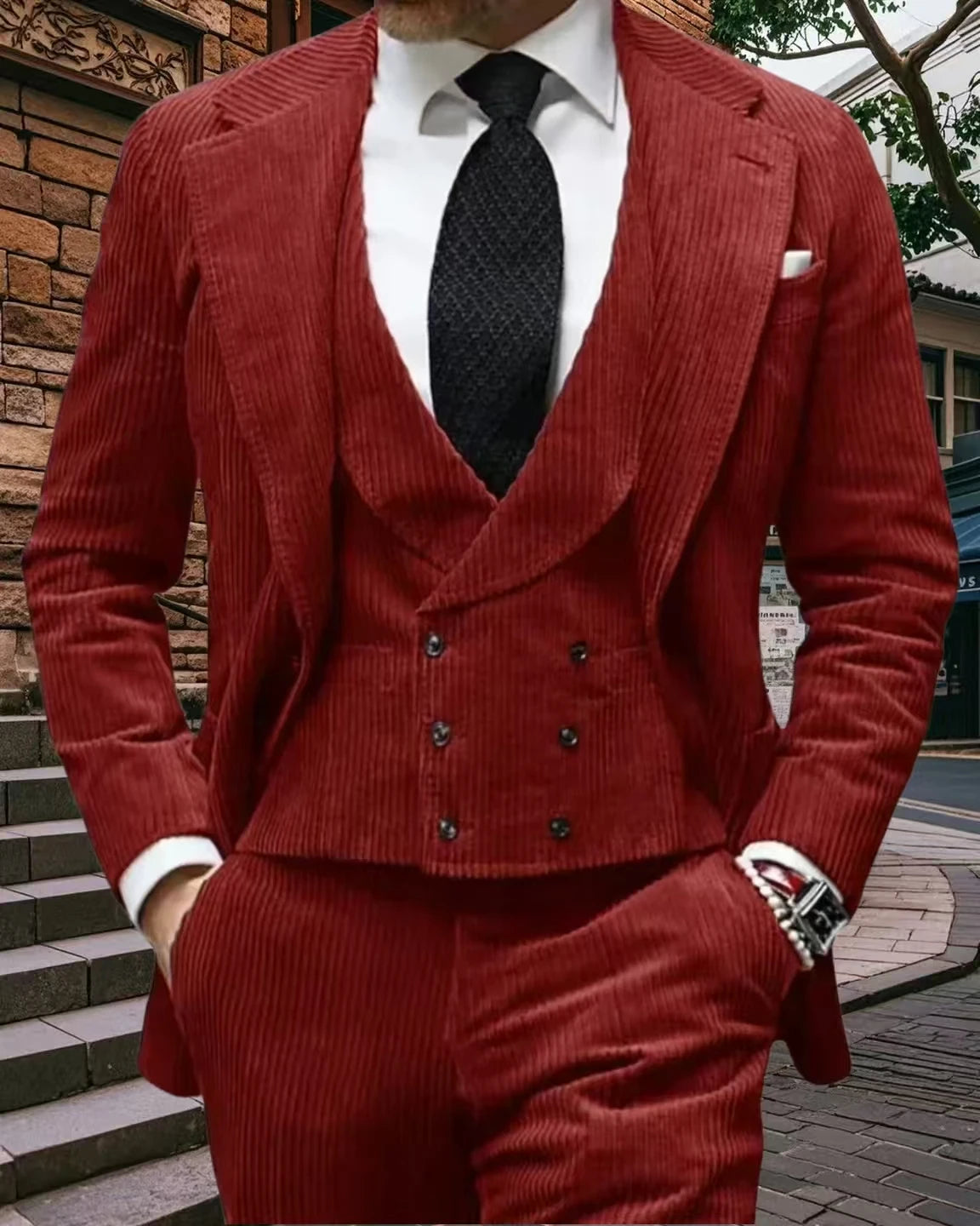 Velveteen-Men's Warm Velvet Suit, 3-Piece Set, Men's Clothing, Perfect for the Season