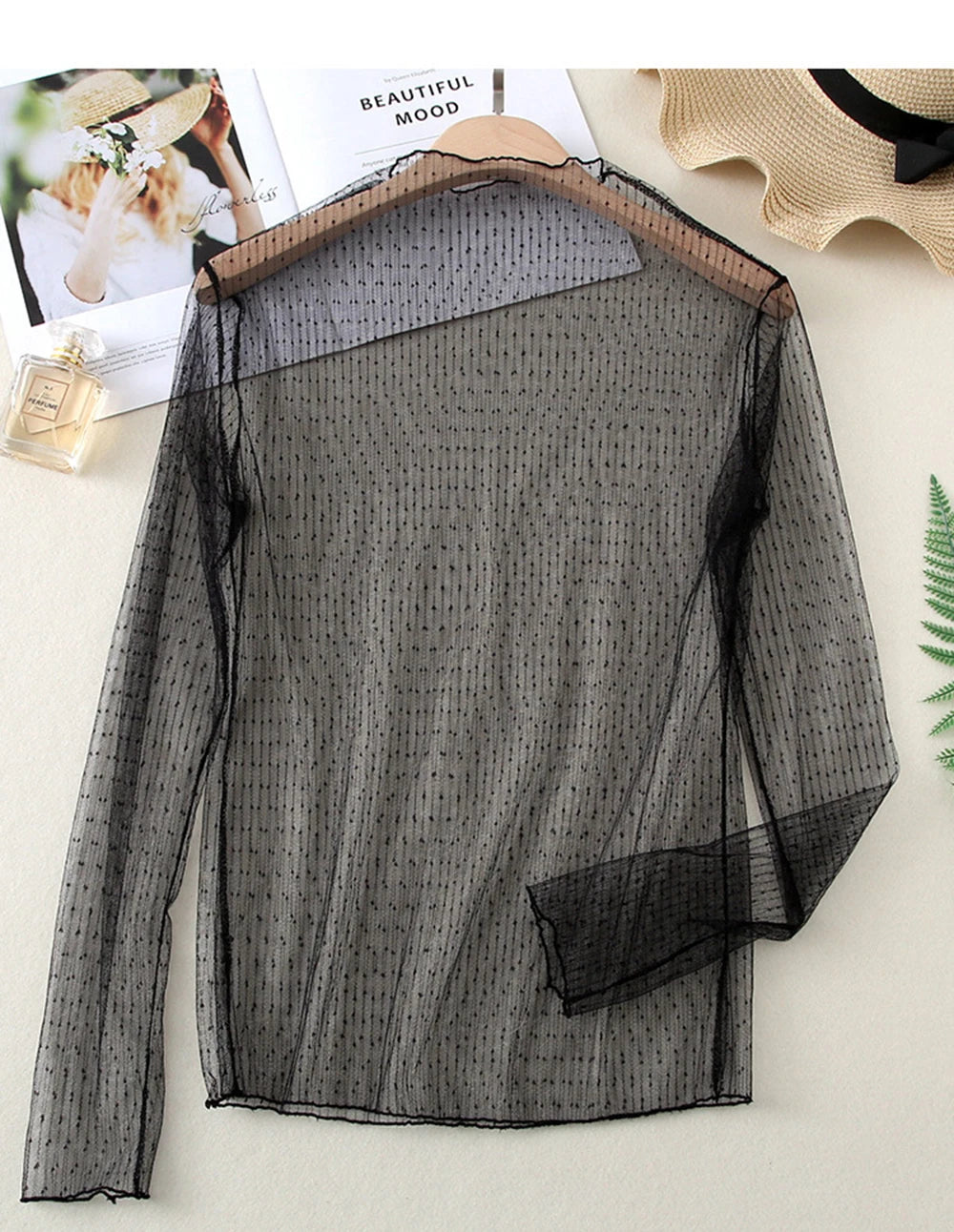 Sexy Mesh Perspective Top Ladies Sheer Blouses Women Lace Floral T Shirt See Through Long Sleeve Tee Shirts Sunscreen Tops