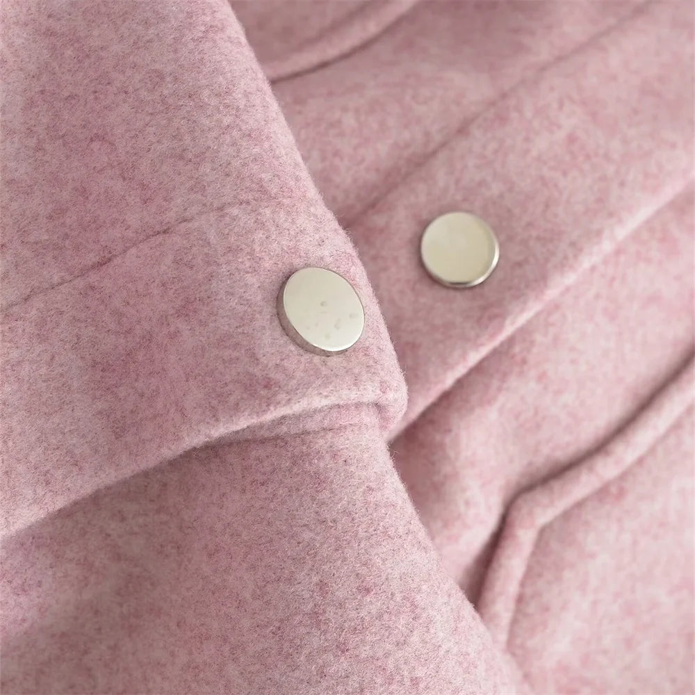 Casaco de lã feminino elegante e casual versátil de manga comprida e abotoamento simples