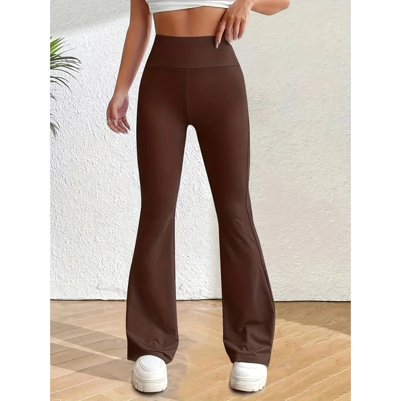 Calça legging justa de ioga da moda, casual, cintura alta, boca larga - Roupas femininas para primavera e verão, leggings de ioga