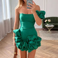 Women Elegant Floral One Shoulder High Waist Corset Party Evening Dress Prom Gown Fashion Women Strapless Cocktail Dress