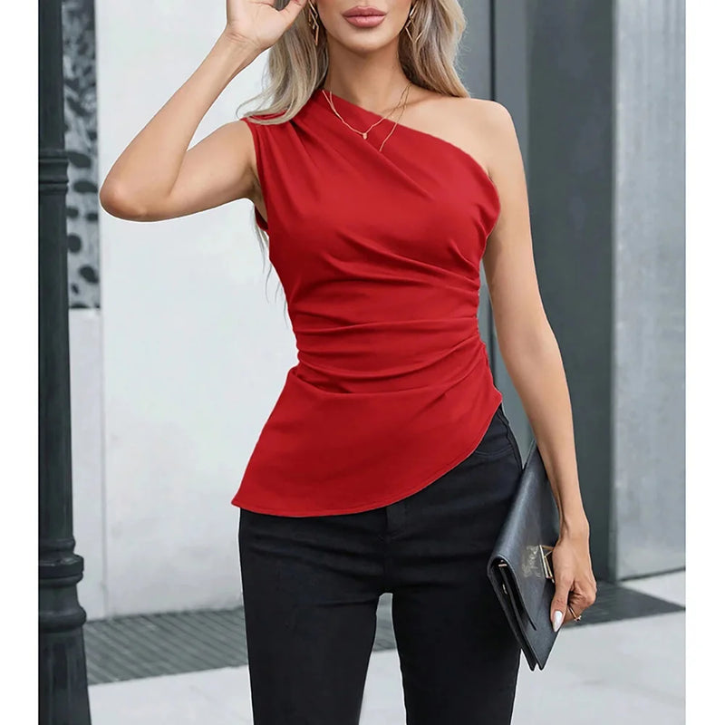 Mia Muse Women's Vest Allseason Sexy Plain Sleeveless One-Shoulder Skinny Fit Party Vest