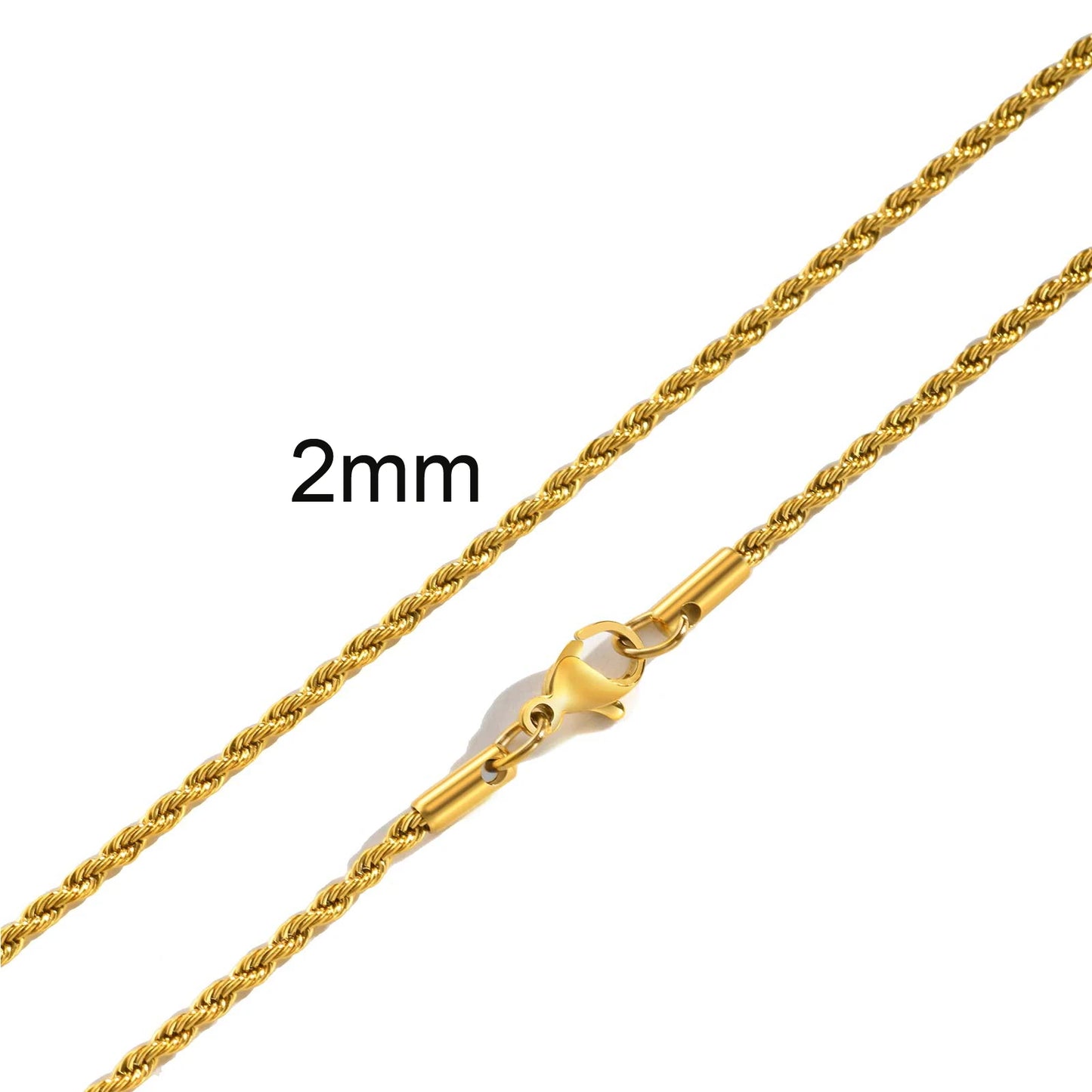 Colar de corrente de corda torcida 18k real banhado a ouro de aço inoxidável, joias à prova d'água de 2/3/4/5mm - CRAVO ROSE
