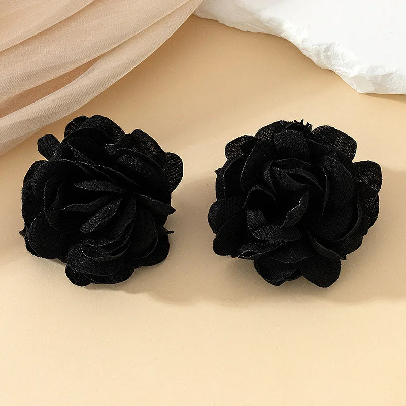 Stud Earrings For Women Elegant Temperament Large Size Rose Flocking Cloth Ear Accessories Fashion Jewelry Party Holiday AE252