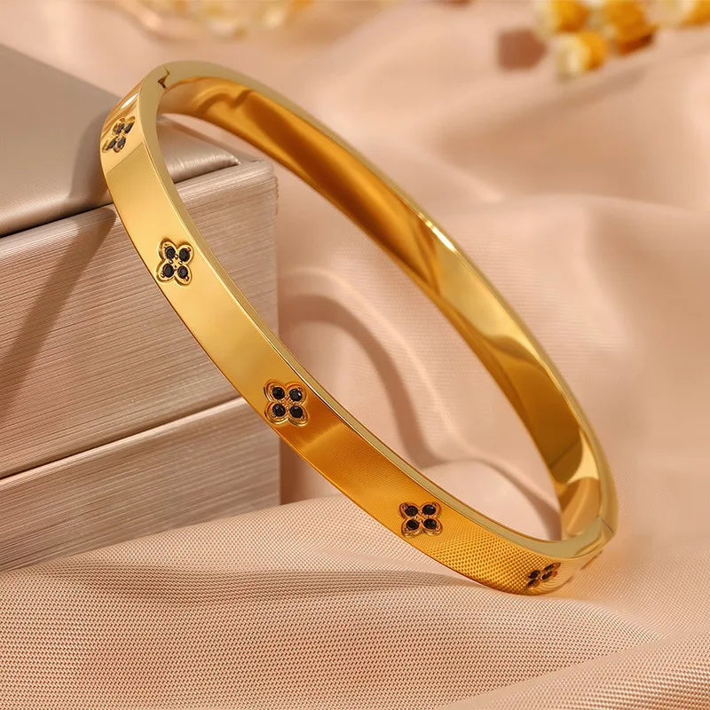 ZAKOL New 5/1pcs Black Zircon Inlay Series Stainless Steel Bracelets for Women Men Fashion versatile Stacking Jewelry Gift