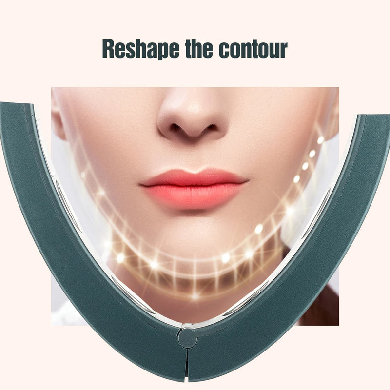 Massageador facial EMS V-Line Lift Up Belt Vermelho Azul Luz Facial Vibratório Massageador Dispositivo de Lifting Facial Reduz Queixo Duplo