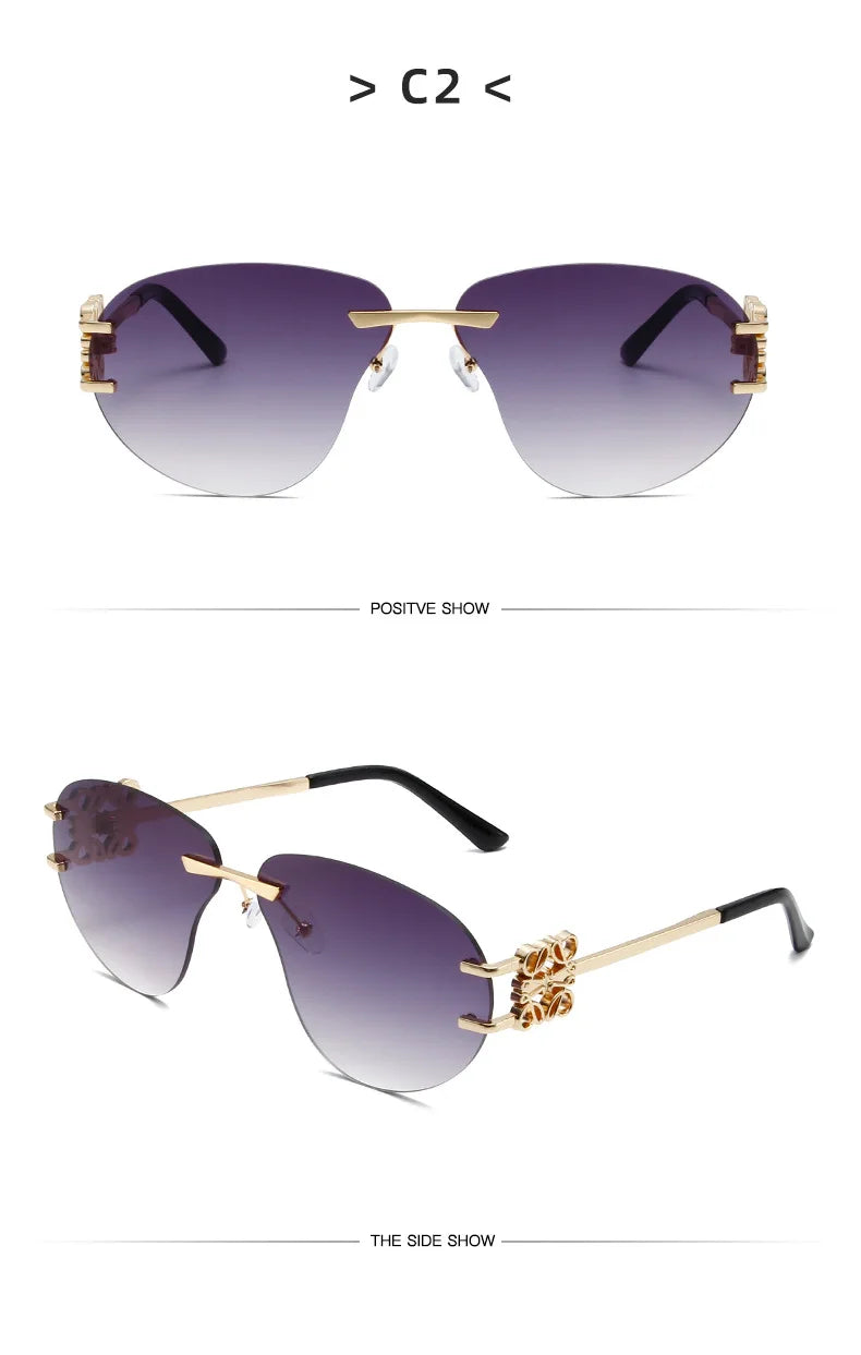 Special-shaped Oversized Rimless Sunglasses Women Brand Designer Shades Eyewear Pilot Sun Glasses Female UV400 Oculos De Sol