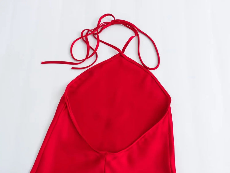 Vestidos Vintage Chiques Femininos Sólidos Sem Mangas Sem Costas Decorar Lace-Up  Slim Vestidos Longos