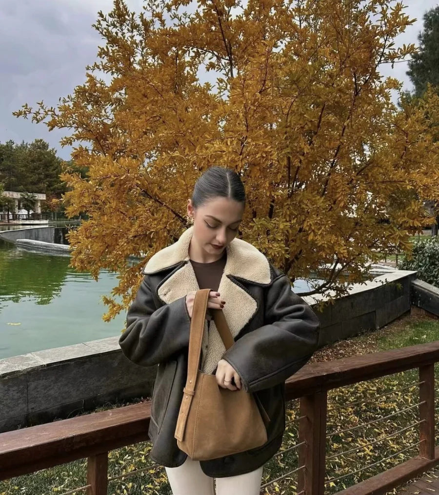 ETJ 2025 Fall/Winter New Arrival Women's ZW Series Double-Sided Collar Oversized Long-Sleeve Jacket Warm Coat 3548246