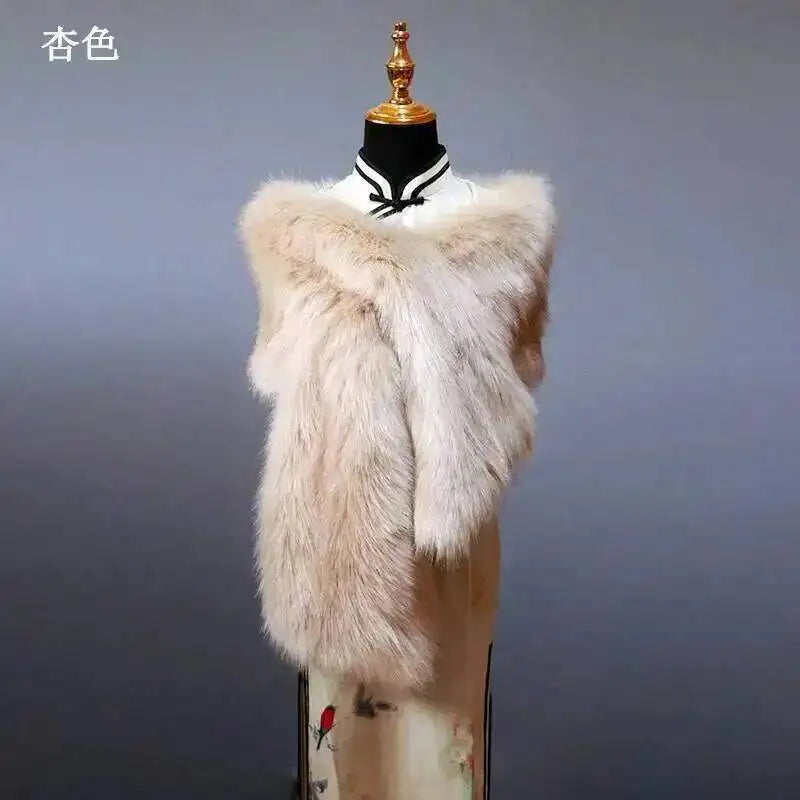 32 Colors 165*30cm Women Luxury Warm Faux Fox Fur Shawl Winter Ladies Plush Scarf Wraps Cloak Coat Wedding Long Cape Scarves