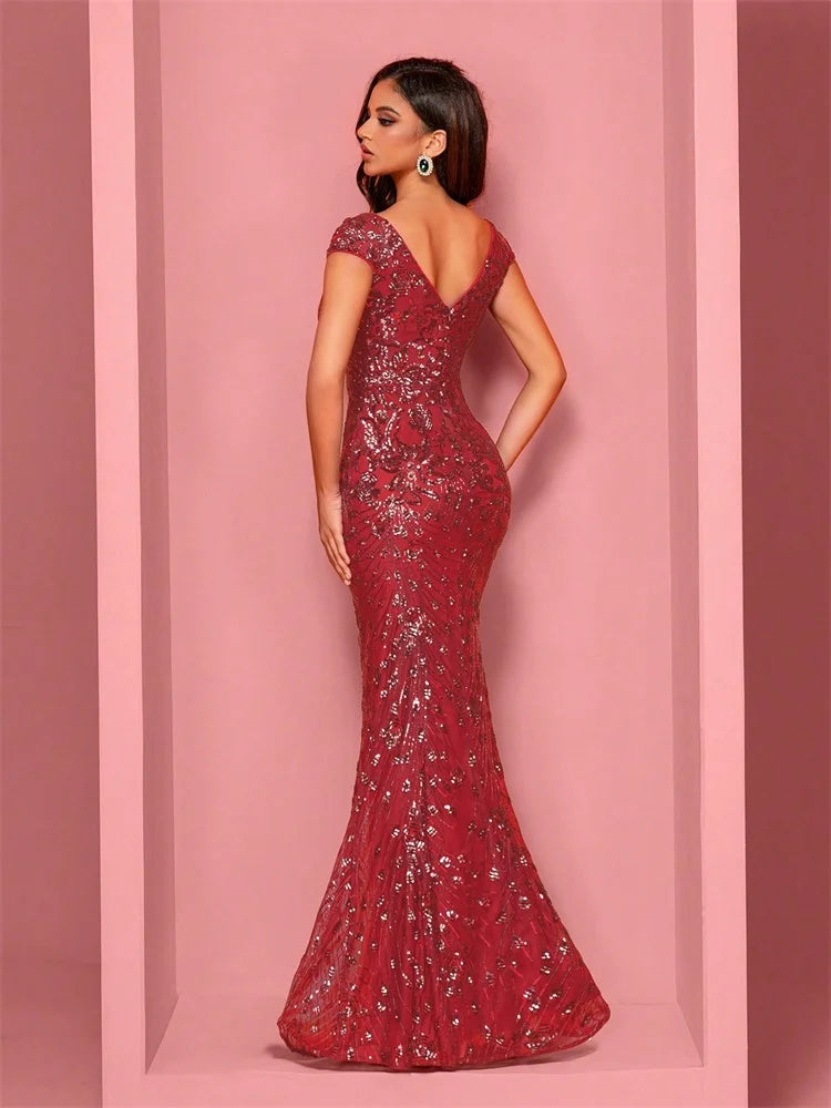 Lucyinlove Elegant Champagne Evening Dress For Women Long 2024 Luxury Mermaid Formal Sequins Prom Wedding Party Cocktail Dresses