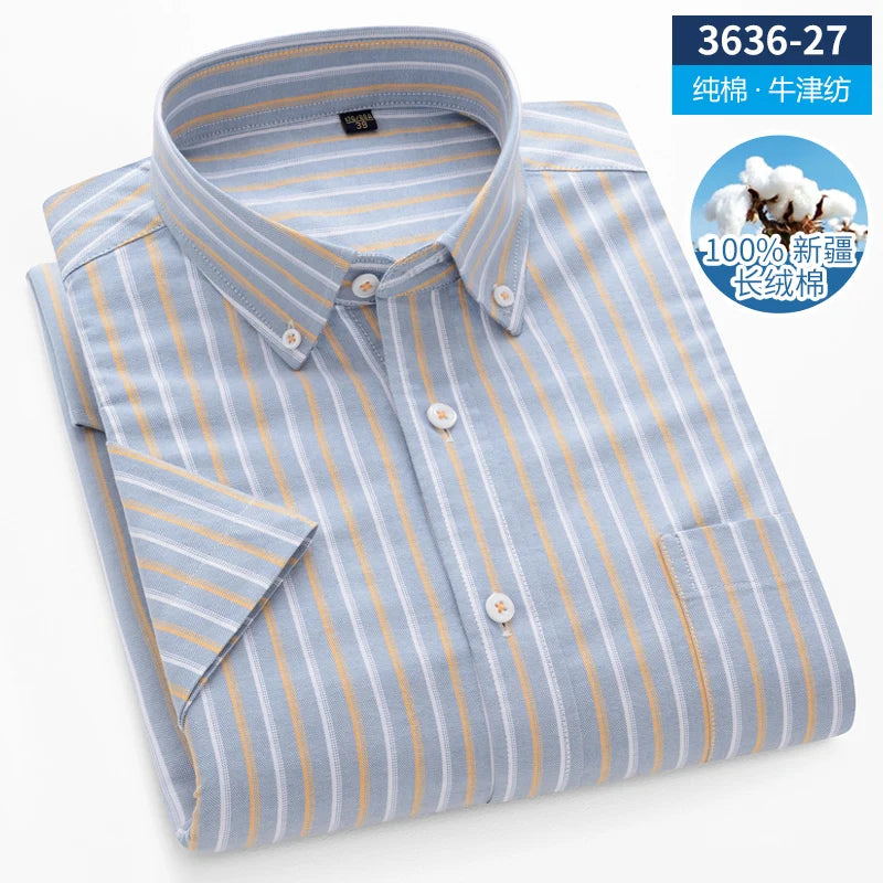 Summer High Quality 100% Cotton  Men Shirts Short Sleeve Dress Shirts Male Slim Social Business Blouse Solid Color Oxford Shirt