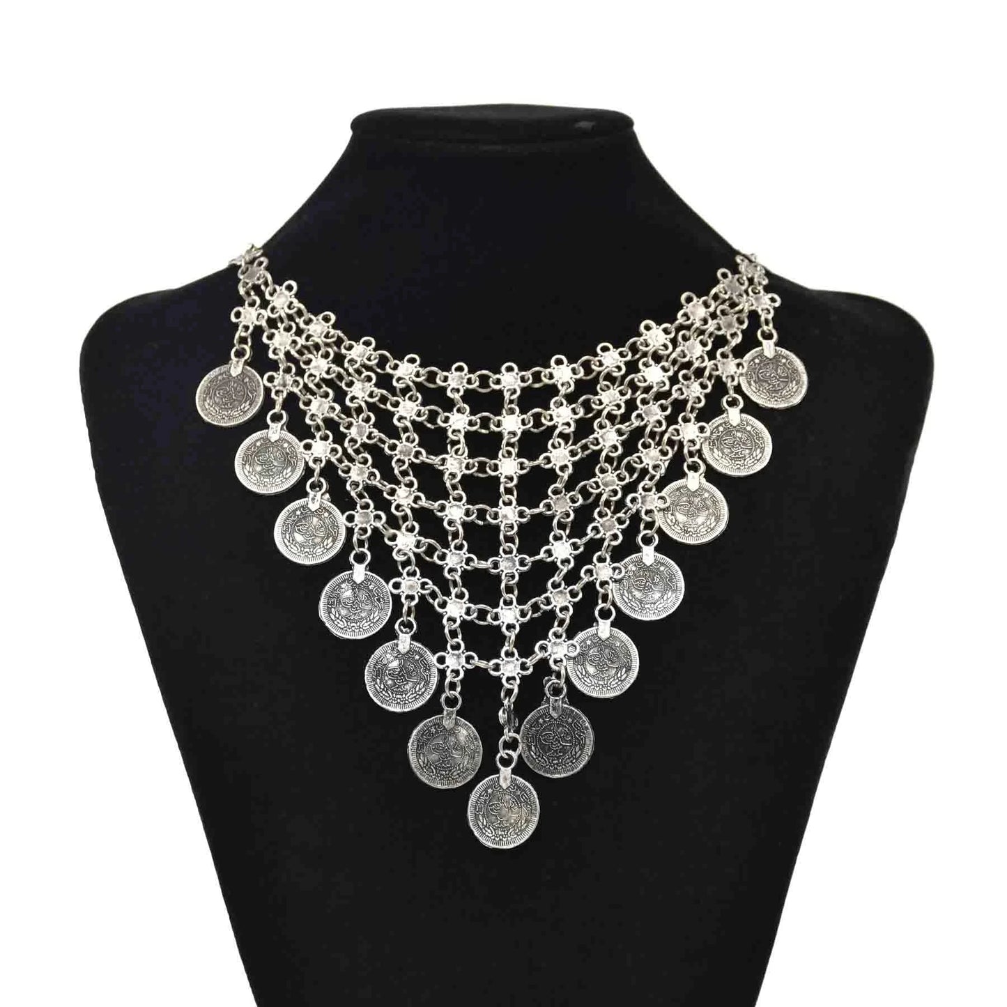 Gypsy Boehmian Hippie Collar Necklaces for Women Big Chunky Tibetan Silver Metal Necklace Festival Turkish Party Jewelry Gift