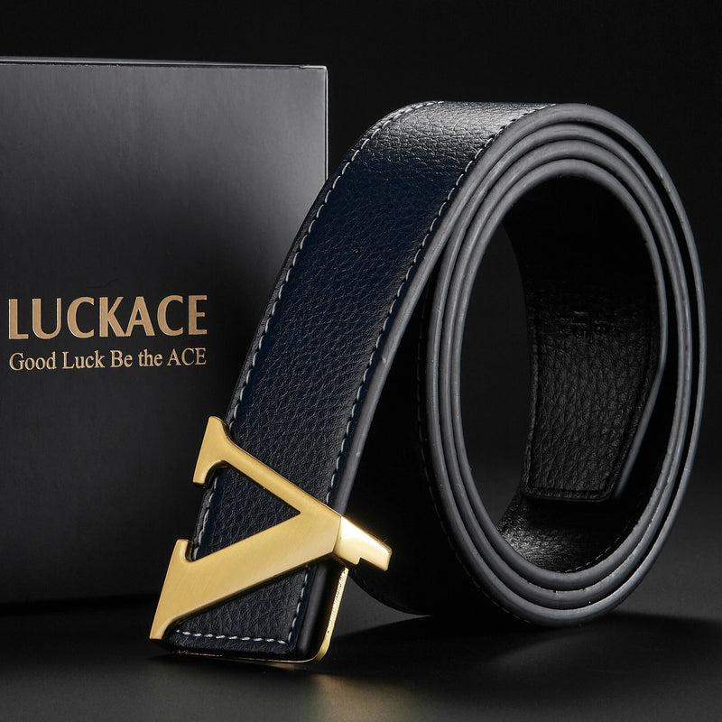 Cinto de design LUCKACE para homens, moda feminina, luxo, letras, fivela lisa, liga, fivela em V, cintos de couro, presentes, cintura