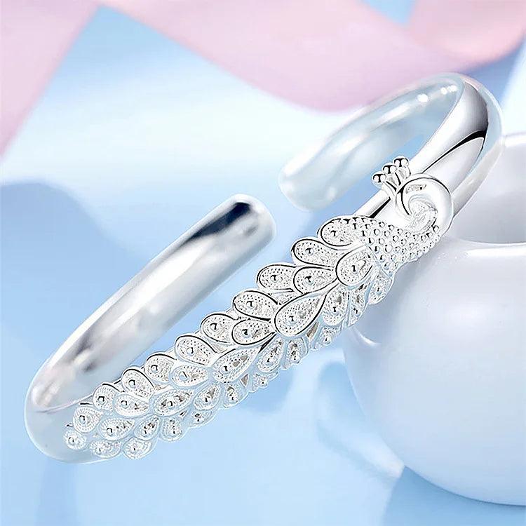 New 925 sterling silver elegant Peacock opening screen bracelet Bangles for women fashion party wedding Accessories jewelry gift - CRAVO ROSE