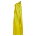 Vestido de noite elegante feminino Freeacy Loose Fit, cor sólida, amarelo, um ombro só, cintura alta, corte H, fenda lateral, vestido longo