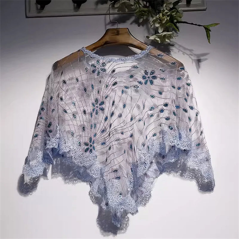 Capas e xales elegantes para mulheres, casaco solto com bordado, colete de renda, bolero, acessórios, casaco para festa, roupa externa WZ2375