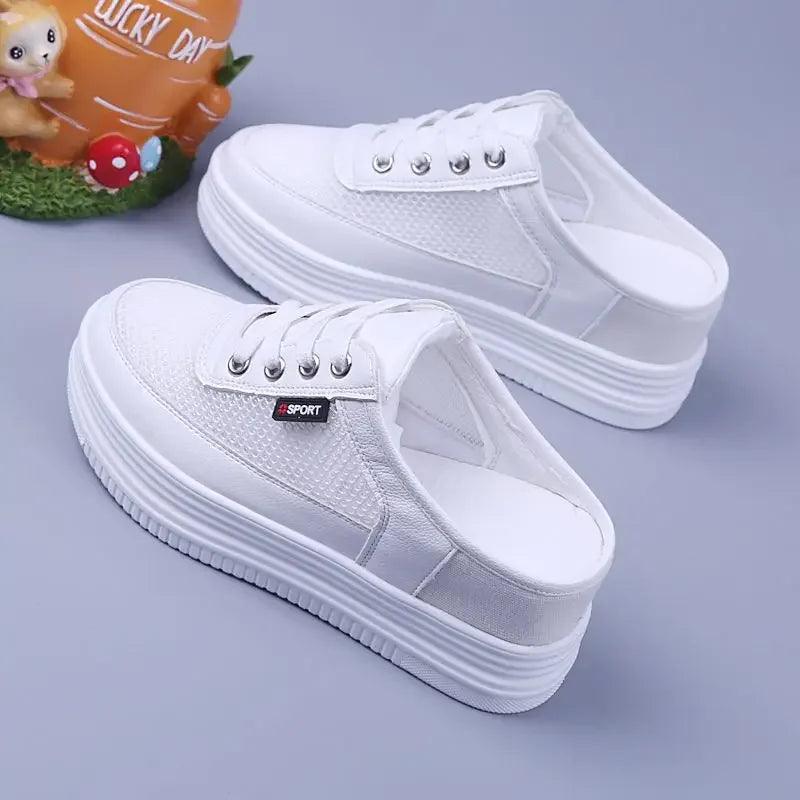 Half Slippers Women's Mesh Shoes Breathable Casual Shoes for Women Surface Hollowed Versatile Bones Outdoor Lady Off White Shoes - CRAVO ROSE