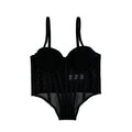 Corpete transparente de malha feminino, faixa espinha de peixe na cintura, corpete bustiê, tops sensuais