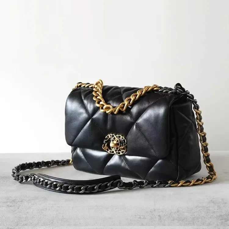 Couro diamante grade corrente saco feminino novo estilo de ombro único commuter pequeno design crossbody saco grande capacidade - CRAVO ROSE