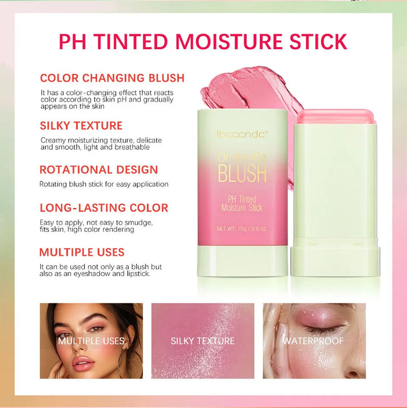 Paleta de blush 3 em 1 com mudança de temperatura para lábios e bochechas, bastão de blush com mudança de temperatura para produtos de maquiagem, paleta de cosméticos em bastão para rosto