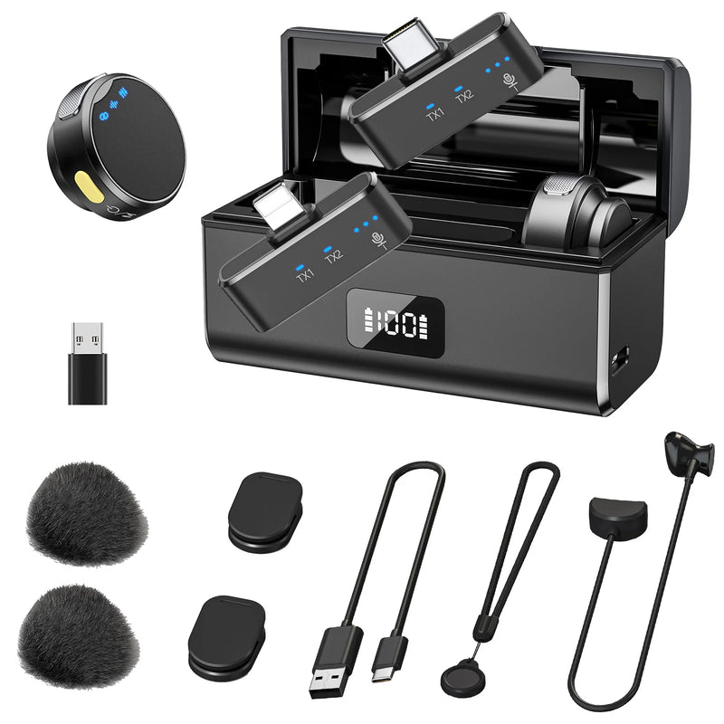 Microfone sem fio 100M para telefone Microfone de lapela magnético profissional com caixa de carregamento Redução de ruído para gravação